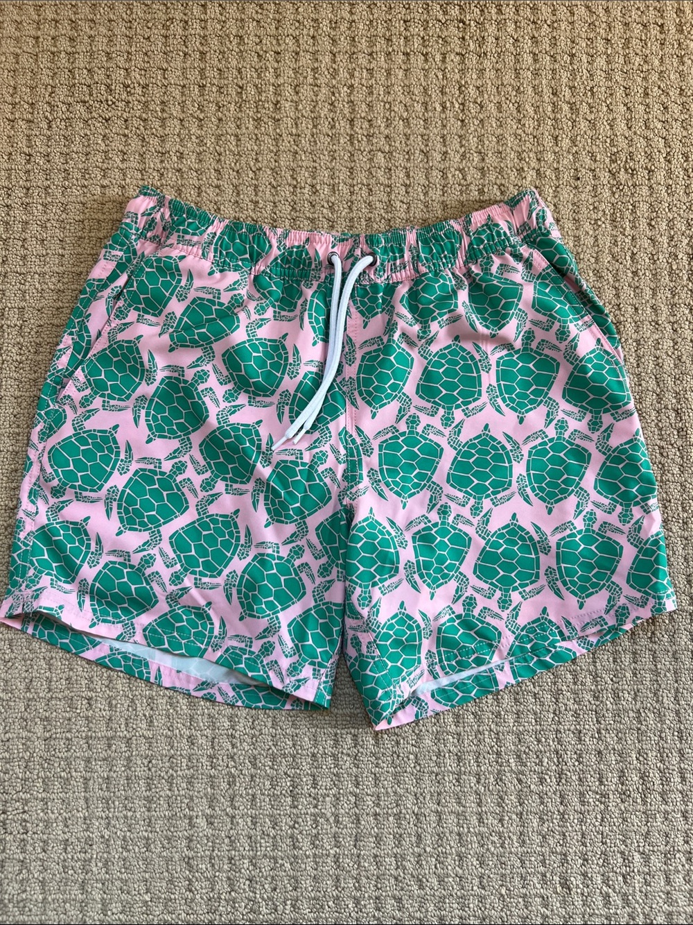 J. Crew Pink Swim Trunks with Green Turtle Print